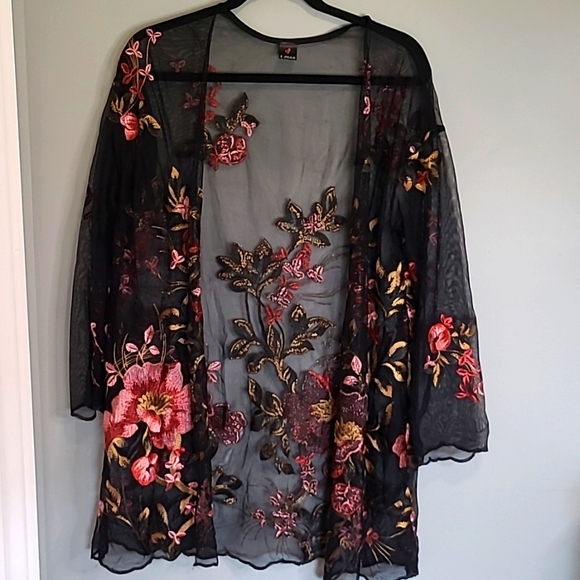 I ❤️ Joah Tops - I ❤️ Joah Duster Kimono, black  Floral, One Size